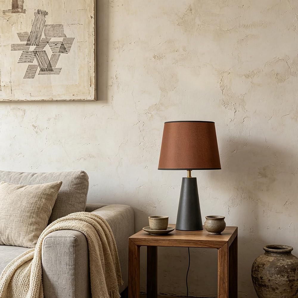 Merello Modern Bedside Table Lamp – Linen Shade, Black Metal Base