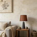 Merello Modern Bedside Table Lamp – Linen Shade, Black Metal Base