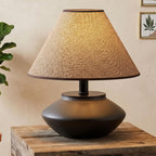 Merello Farmhouse Ceramic Table Lamp – Black Base, Linen Shade