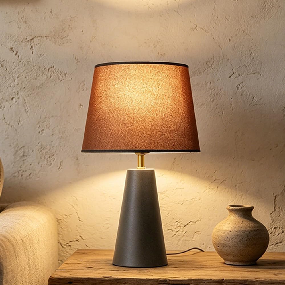 Merello Modern Bedside Table Lamp – Linen Shade, Black Metal Base
