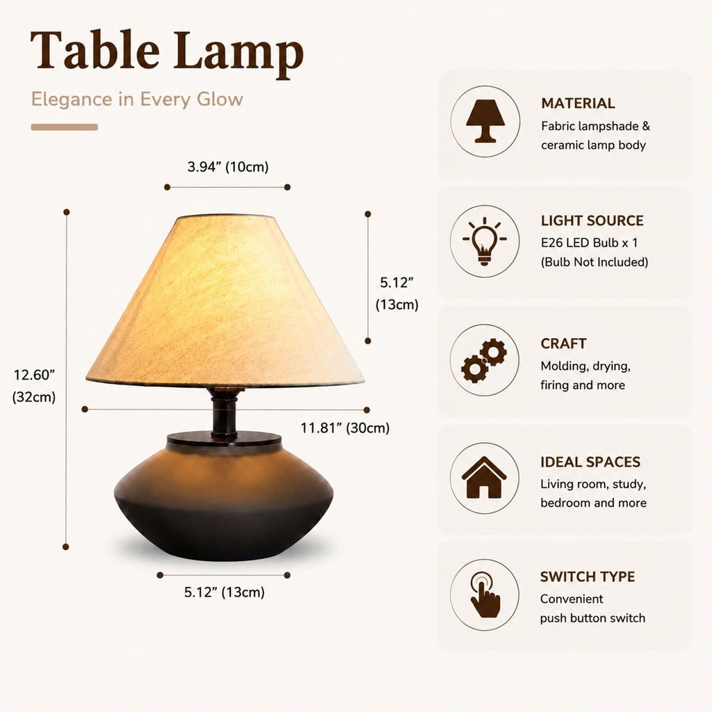 Merello Farmhouse Ceramic Table Lamp – Black Base, Linen Shade