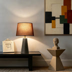 Merello Modern Bedside Table Lamp – Linen Shade, Black Metal Base