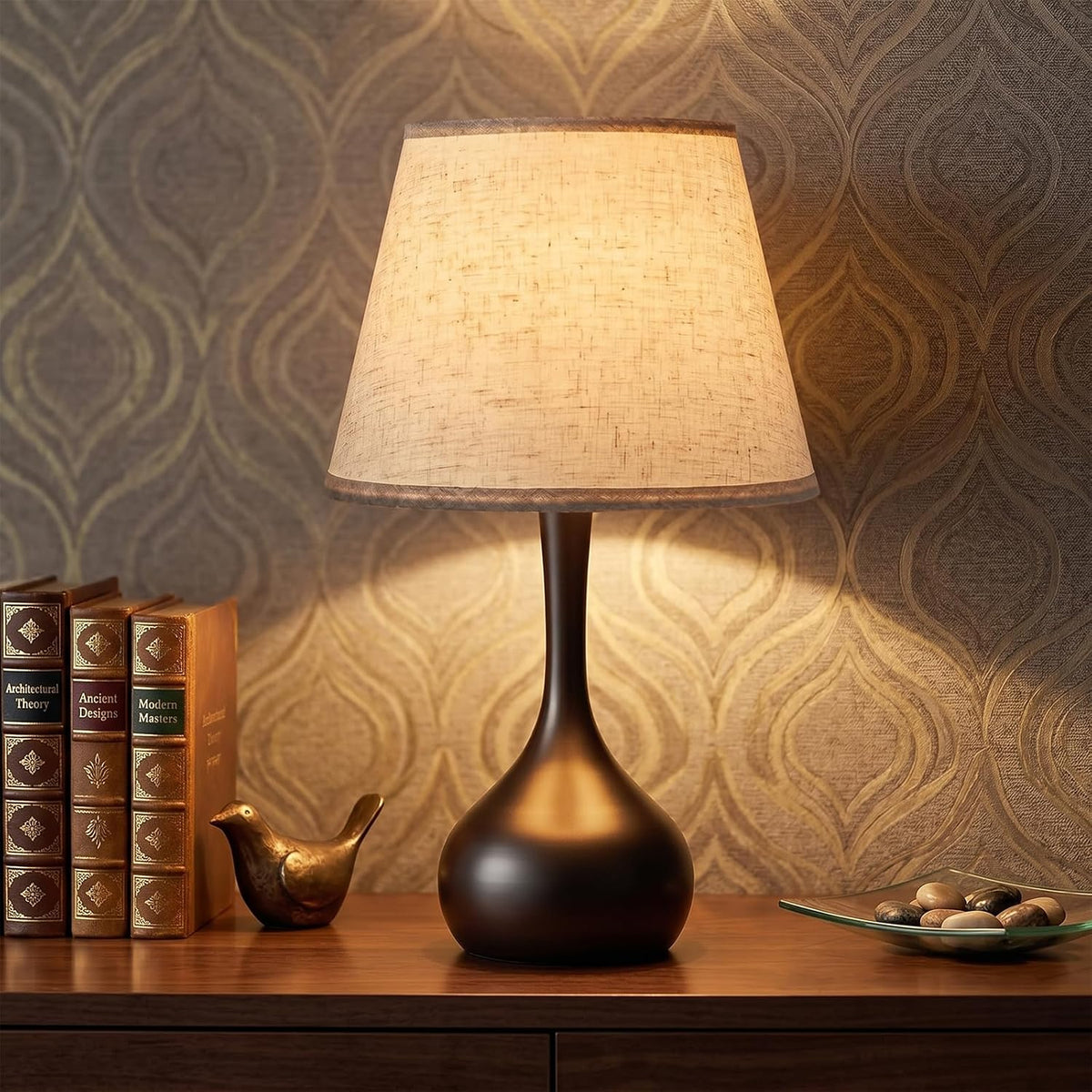 Merello Touch Bedside Table Lamp – 3-Way Dimmable with Fabric Shade