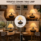 Merello Farmhouse Ceramic Table Lamp – Black Base, Linen Shade