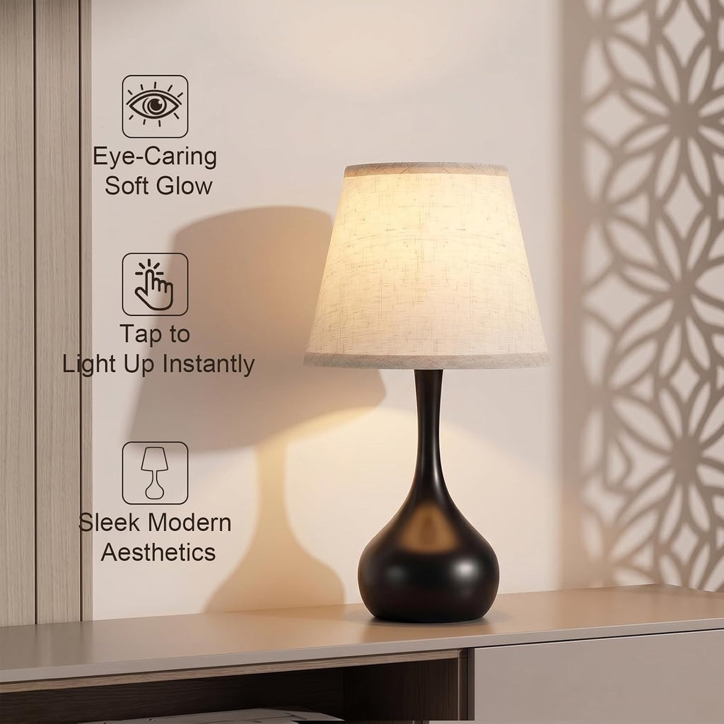 Merello Touch Bedside Table Lamp – 3-Way Dimmable with Fabric Shade