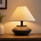 Merello Farmhouse Ceramic Table Lamp – Black Base, Linen Shade