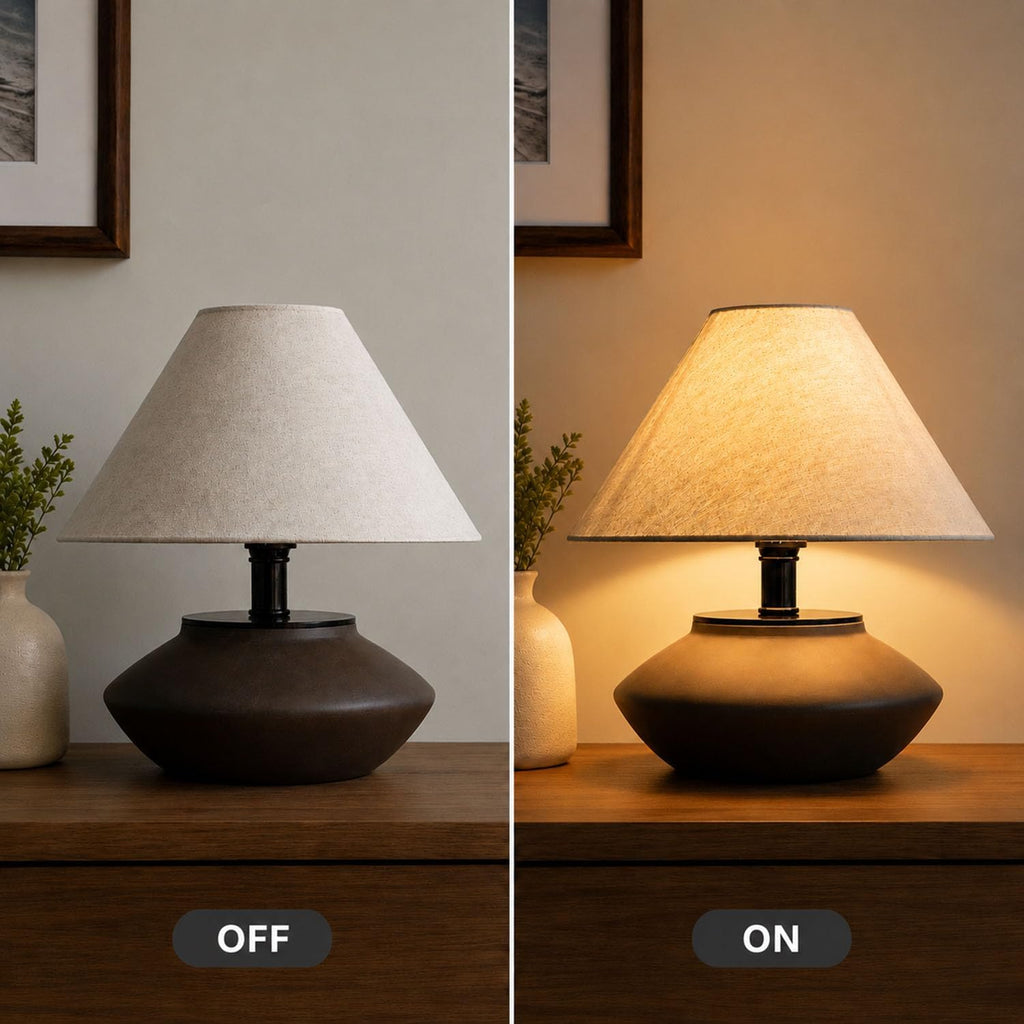Merello Farmhouse Ceramic Table Lamp – Black Base, Linen Shade