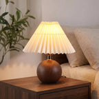 Merello Ceramic Globe Table Lamp – Walnut Base, Beige Shade