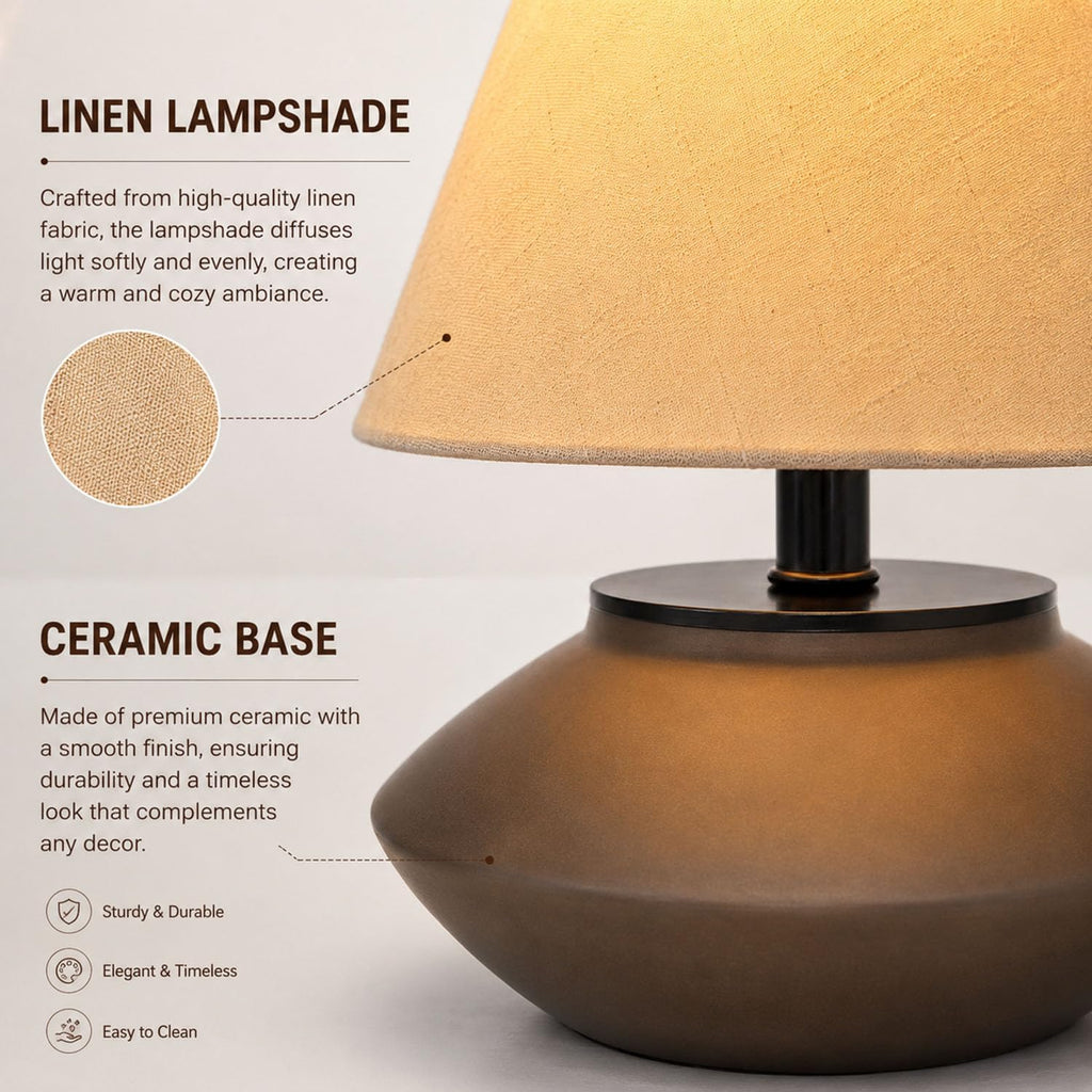 Merello Farmhouse Ceramic Table Lamp – Black Base, Linen Shade