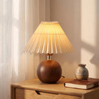 Merello Ceramic Globe Table Lamp – Walnut Base, Beige Shade