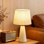 Merello Modern Bedside Table Lamp – Linen Shade, Black Metal Base