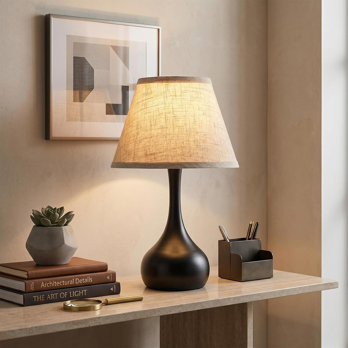 Merello Touch Bedside Table Lamp – 3-Way Dimmable with Fabric Shade