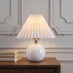 Merello Ceramic Globe Table Lamp – Walnut Base, Beige Shade
