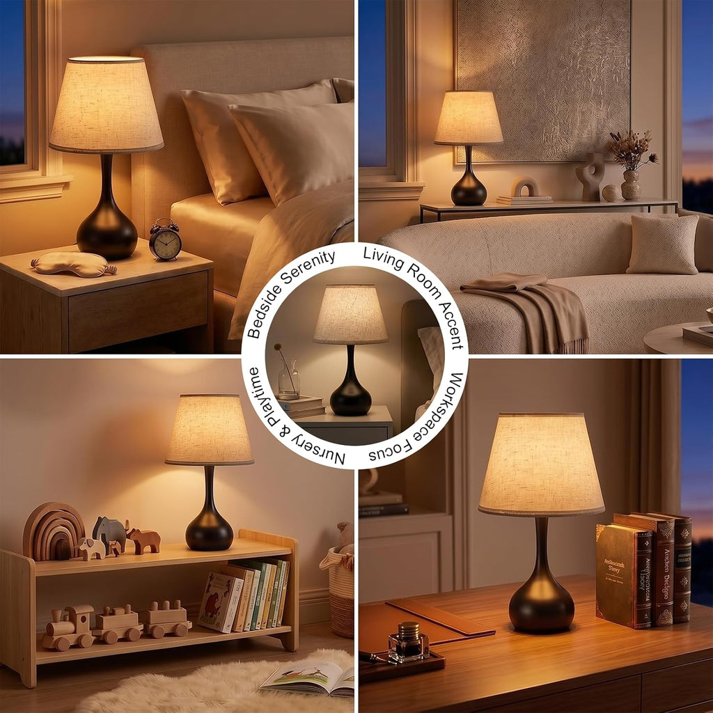 Merello Touch Bedside Table Lamp – 3-Way Dimmable with Fabric Shade