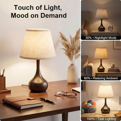 Merello Touch Bedside Table Lamp – 3-Way Dimmable with Fabric Shade