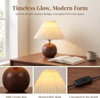 Merello Ceramic Globe Table Lamp – Walnut Base, Beige Shade